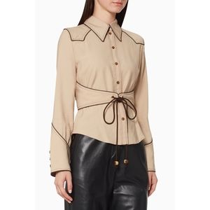 Nanushka Andi Belted Western-Style Button-Front Shirt Top XS Creme Tan RARE